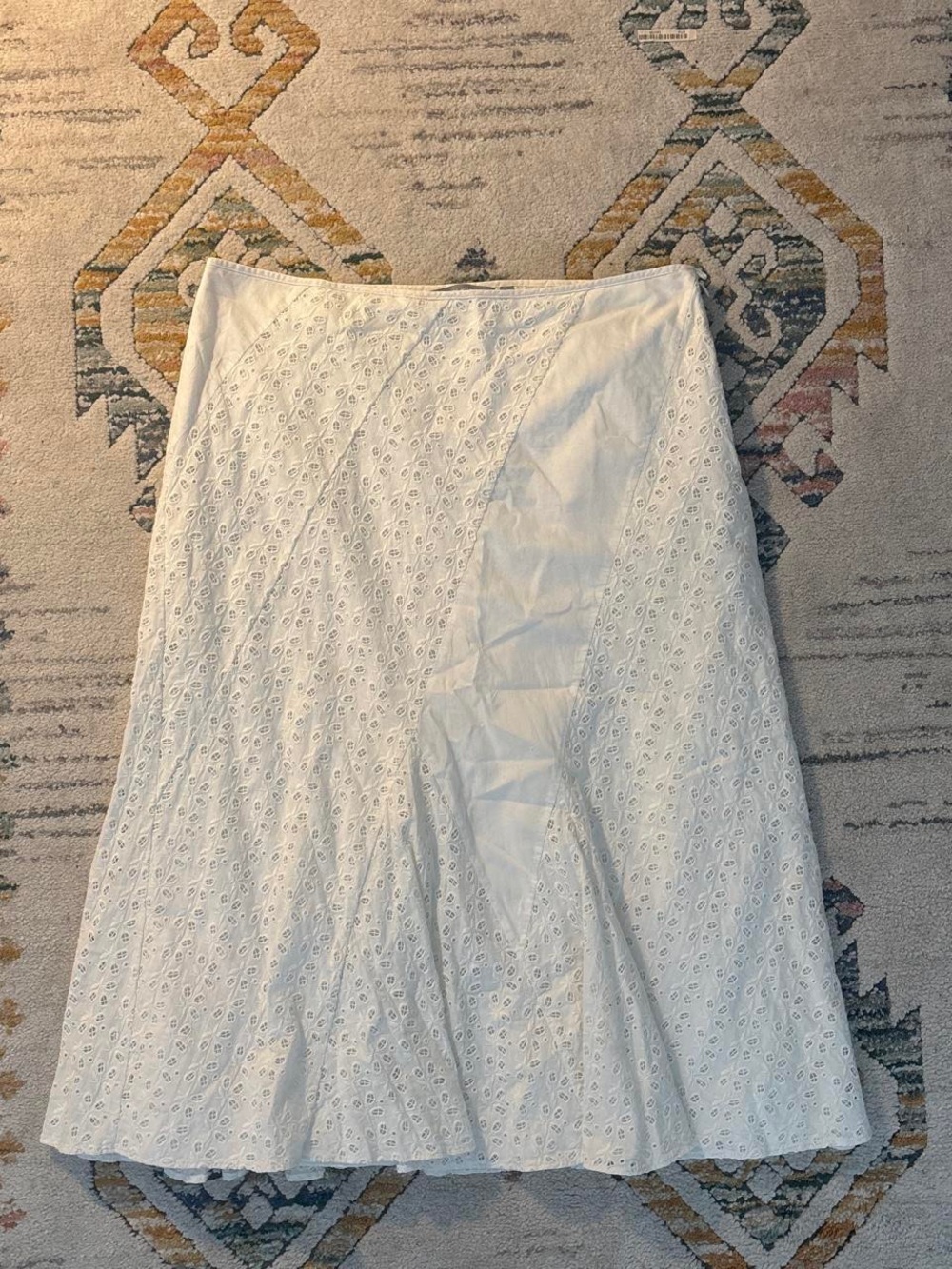Eyelet A-Line Midi Skirt in White